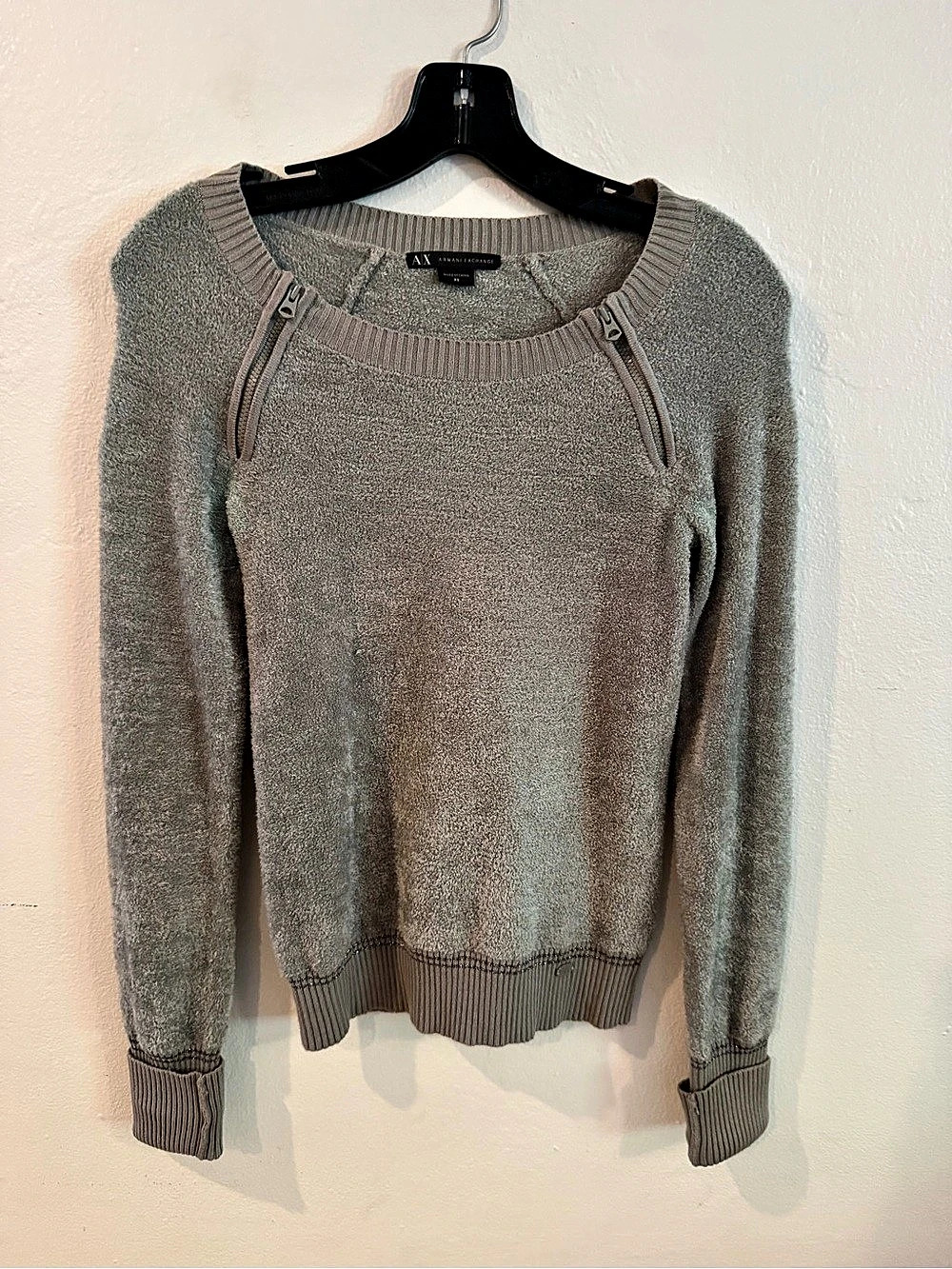 Armani Exchange Zip Detail Gray Sweater
